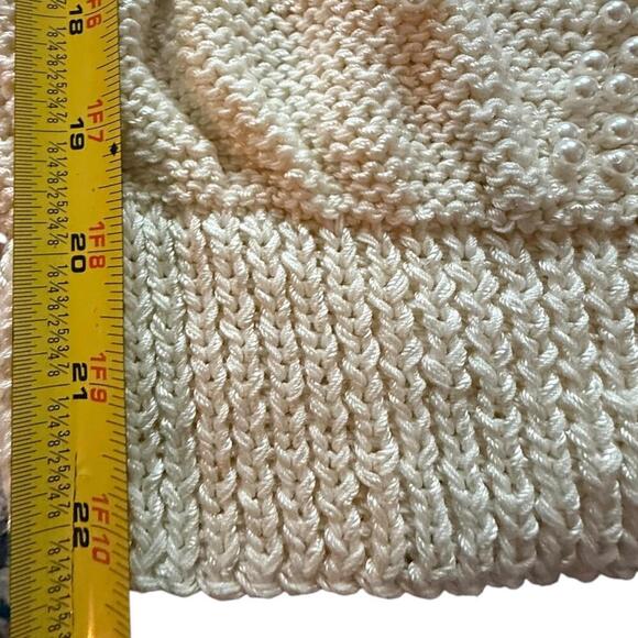 Nannell Vintage Pearl Embellished Knit Sweater Cream Puff Sleeve Size L - Picture 6 of 6